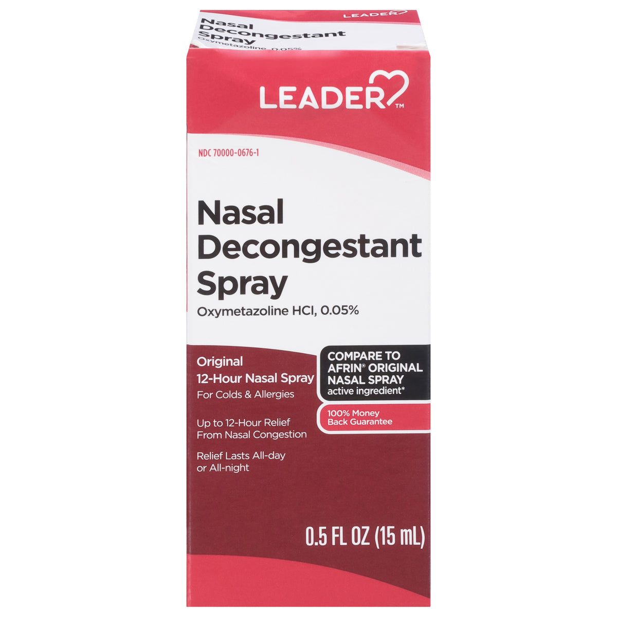 Leader 12Hr Nasal Decongestant Spray, Oxymetazoline HCl 0.05%, 0.5 oz