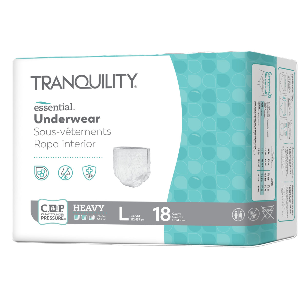 Tranquility Essential® Underwear – Heavy, Large, 19 oz Fluid Capacity, Large (44" to 54" Waist/Hip, 170 to 210 lb) - Possible sub for PU2650
