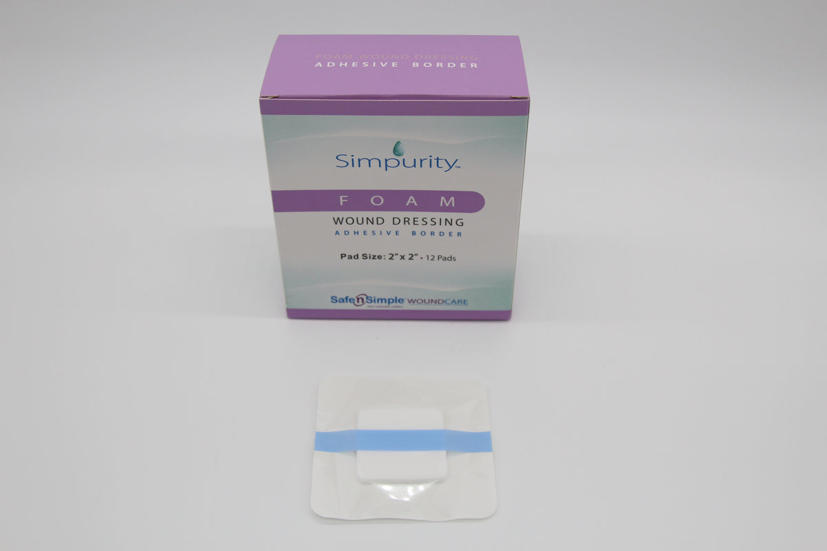 Safe N' Simple Simpurity Foam Wound Dressing, with Adhesive Border, 2" x 2"