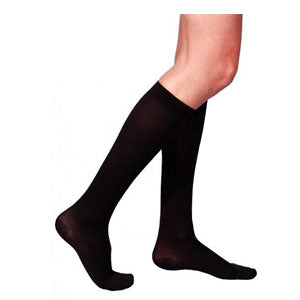 Sigvaris Cotton Women's Calf-High Compression Stockings with Grip-Top Medium Long, Black