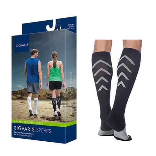 Sigvaris Athletic Knee-High Recovery Socks, Closed Toe, 15 to 20mmHg, XL, Black