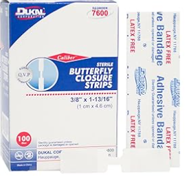 Dukal Wound Closure Strips, Butterfly, Sterile 3/8 x 1-13/16", White Pack of 100