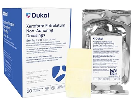 Dukal Xeroform Petrolatum Gauze, Sterile, 1" W x 8" L (Box of 50), 212