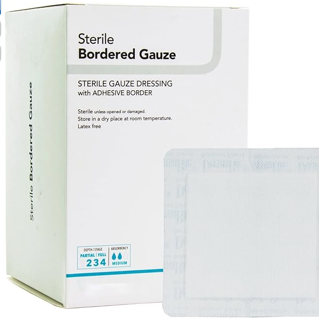 DermaRite's Sterile Bordered Gauze Dressing with Adhesive Border, 2 in. x 2 in, 50 Total