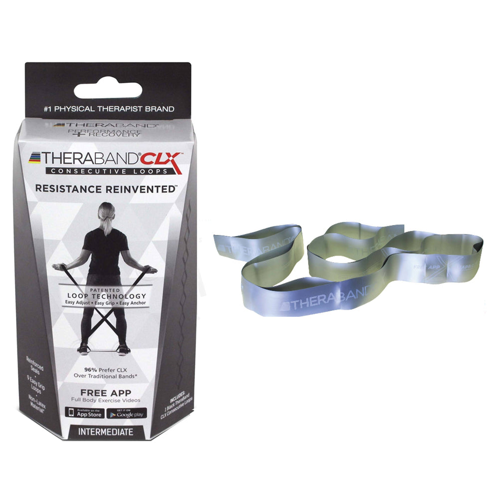 Hygenic TheraBand CLX Exercise Band, with Consecutive Loops, Pre-Cut, Super Heavy, Advanced Level Two, 5' Silver