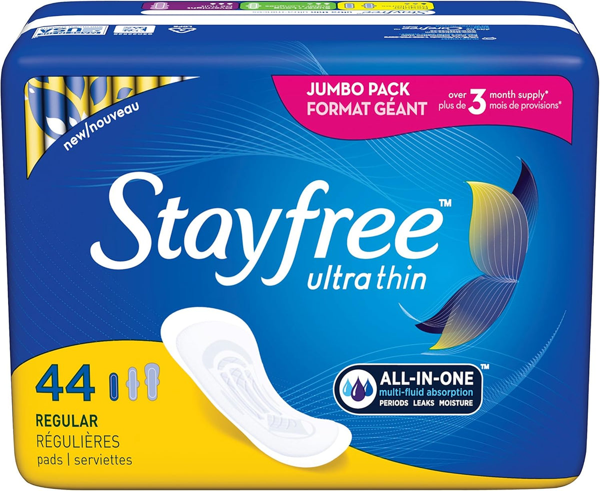 Stayfree Ultra Thin Pads, Regular, Wingless, 44 ct