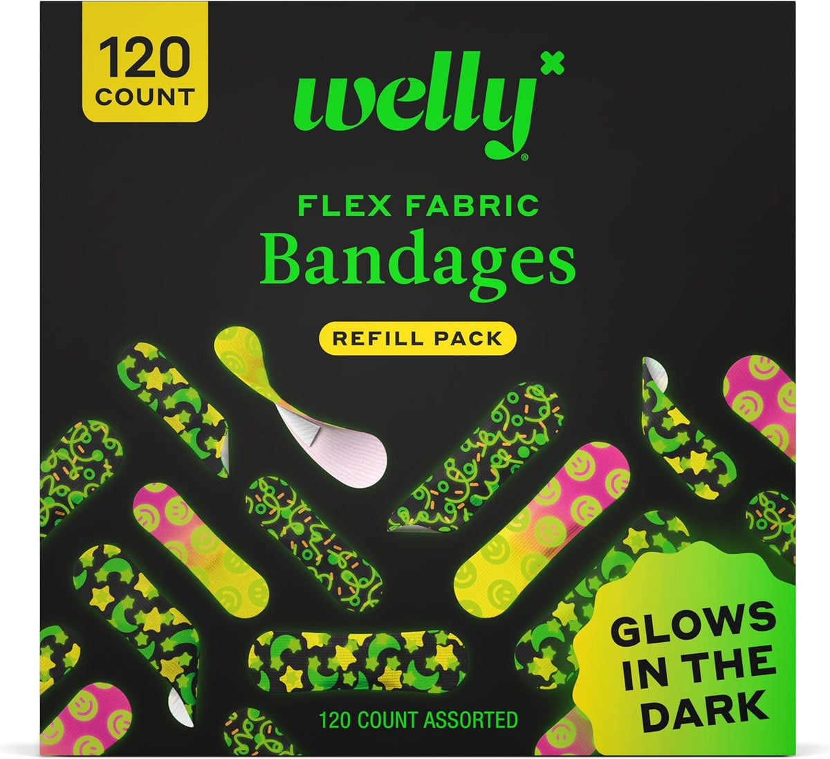 Welly Glow-in-the-Dark Flex Fabric Bandages Refill Pack, 120ct