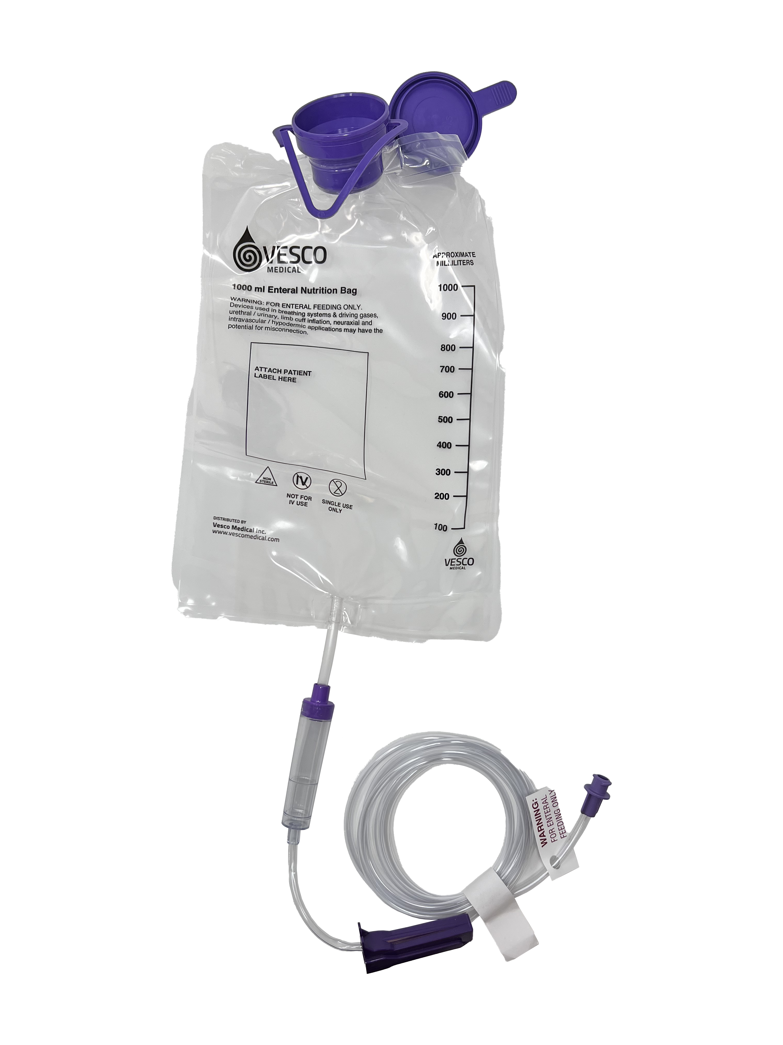 Vesco Medical Disposable Enteral Gravity Feeding Nutrition Bag with ENFit Connector - 1 pc