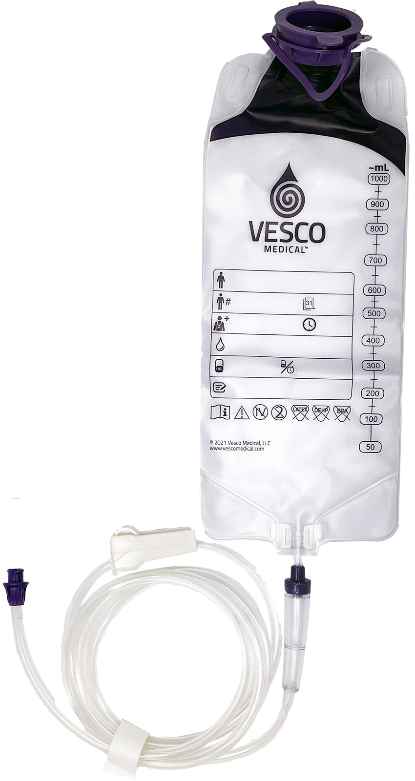 Vesco Medical Disposable Enteral Gravity Feeding Nutrition Bag with ENFit Connector - 1 pc