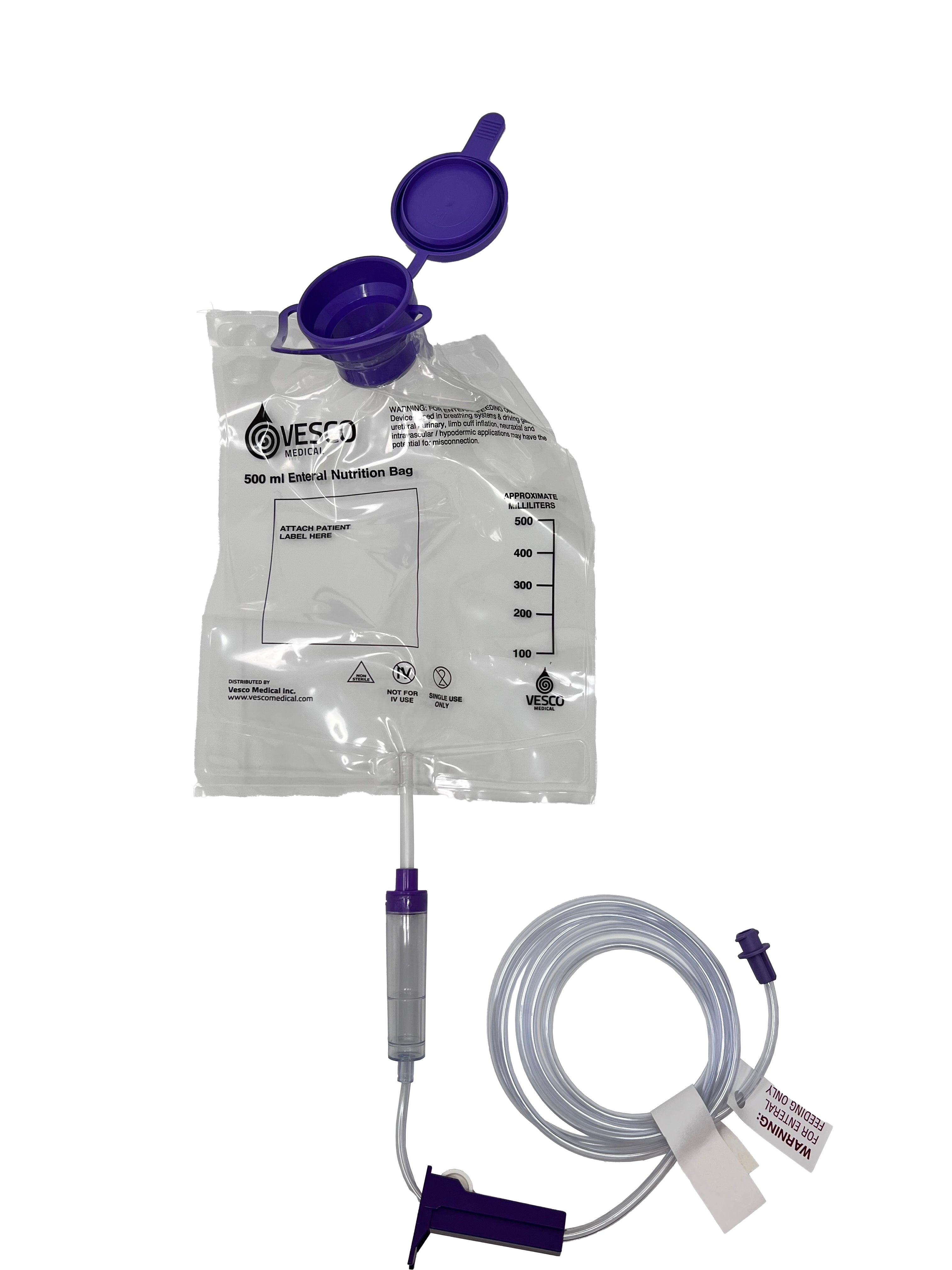 Vesco Medical Disposable Enteral Gravity Feeding Nutrition Bag with ENFit Connector - 1 pc